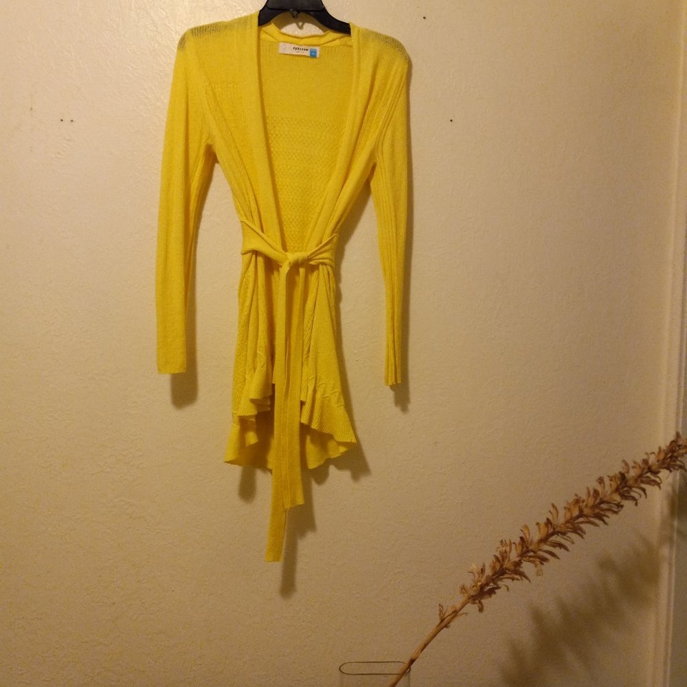 Anthro Sparrow Yellow Pointelle Cardigan Size S Lightweight Feminine Color Work